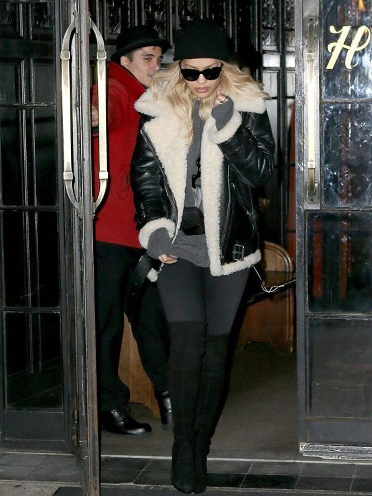 Rita Ora Moto Shearling Leather Jacket