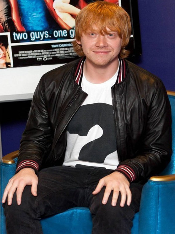 Rupert Grint Black Leather Jacket