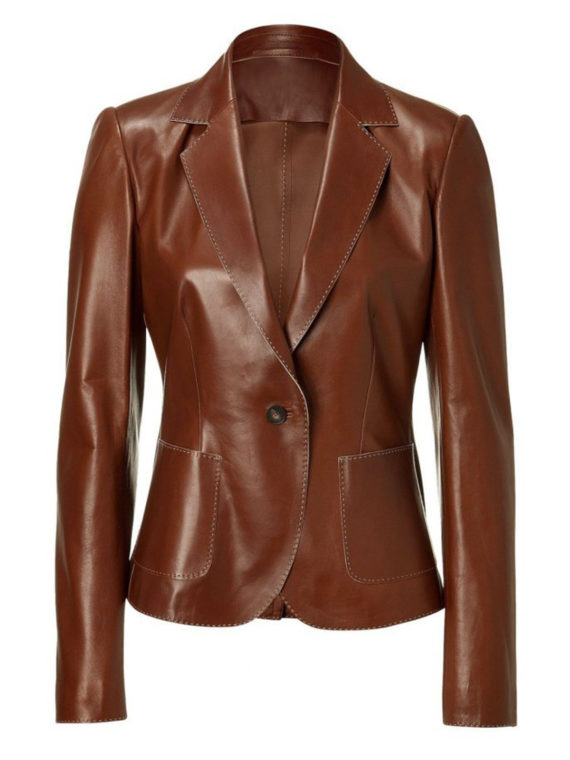 Shiny Brown Colors Women leather blazer