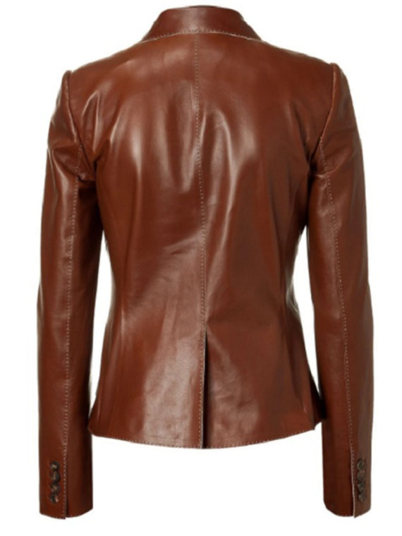 Shiny Brown Women leather blazer