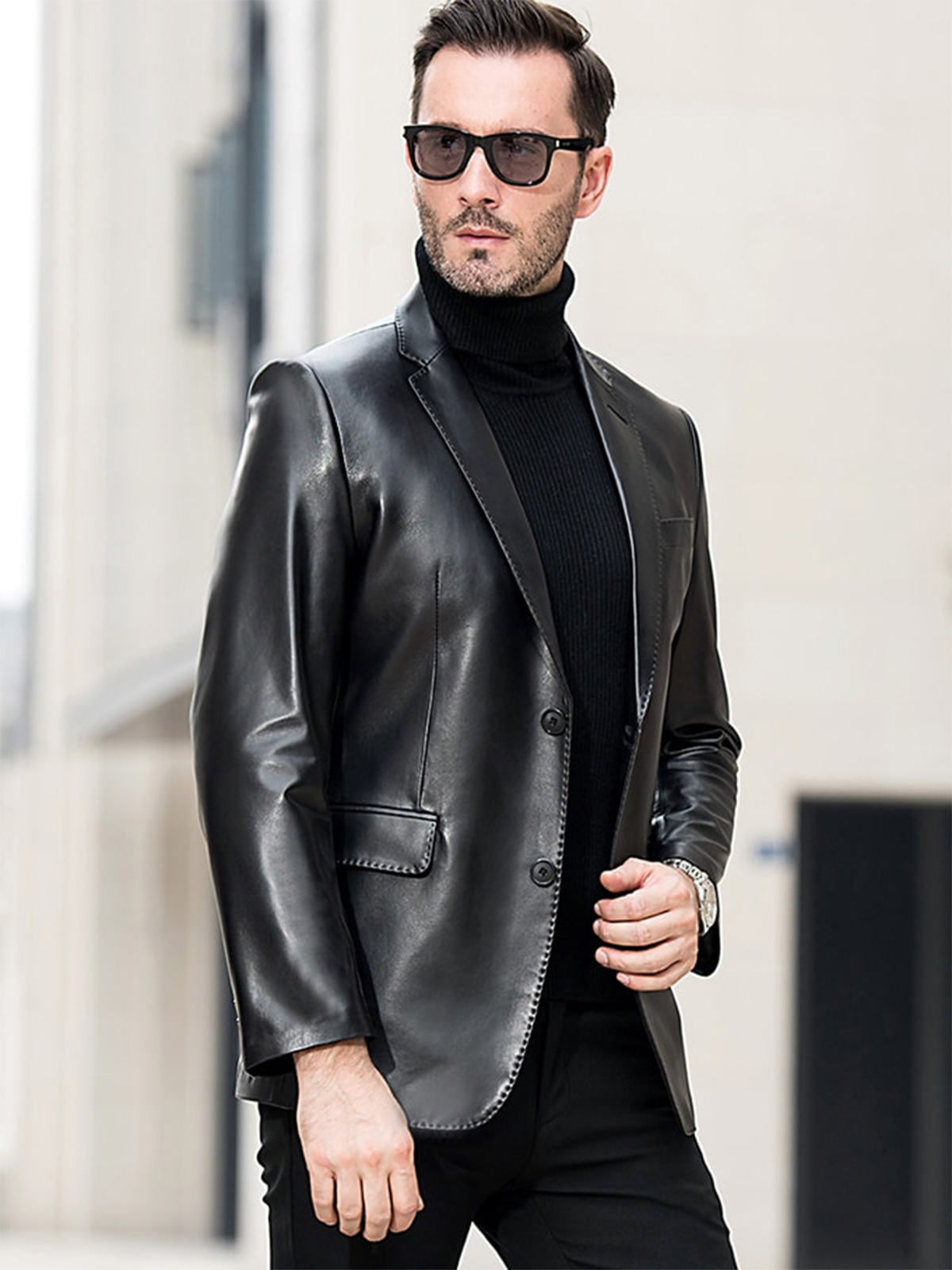 Shiny Mens Black Leather Jacket