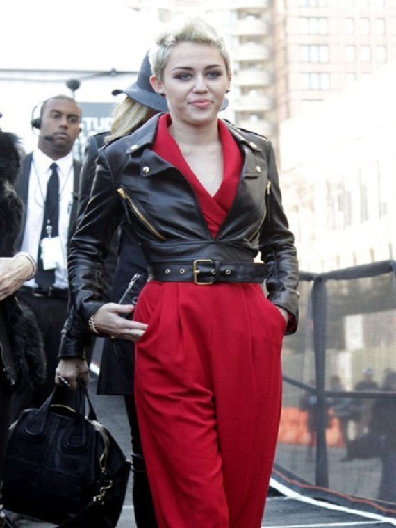 Singer Miley Cyrus Motorcycle Black Leather Jacket