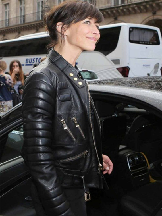 Sophie Marceau Padded Leather Jacket