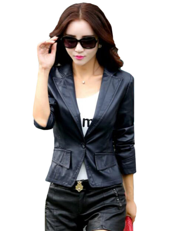 Spring Single Button Black Slim Fit Blazer - Image 2