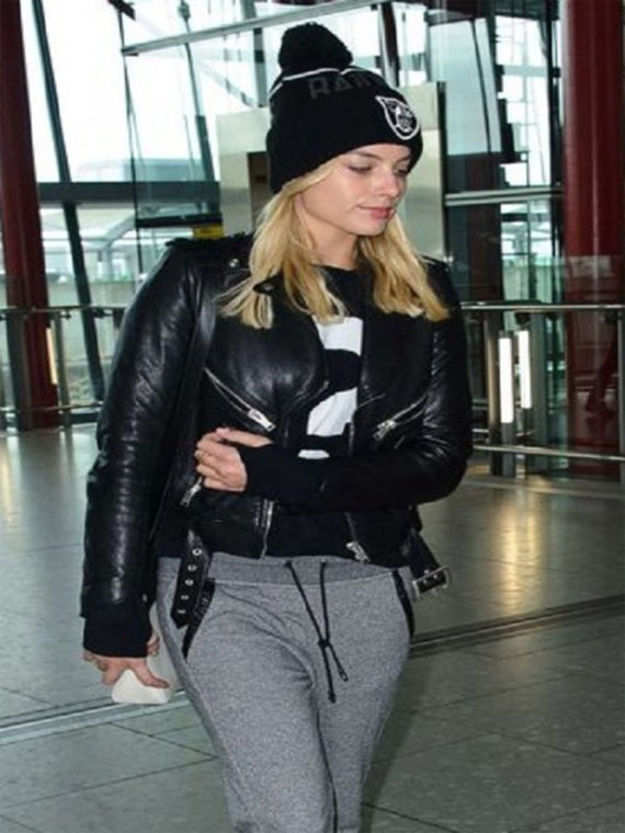 Stylish Margot Robbie London Airport Leather Jacket