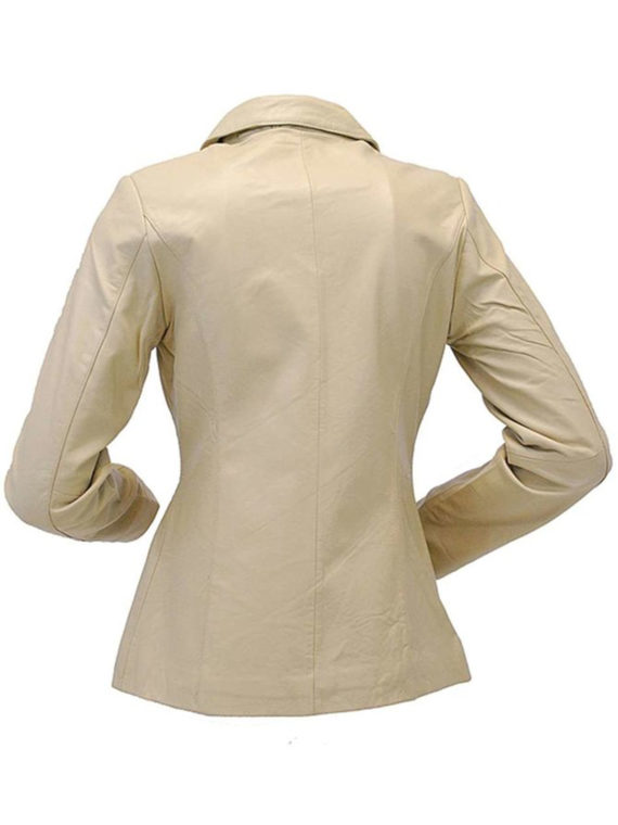 Three Button Tan Lambskin Leather Blazer Women