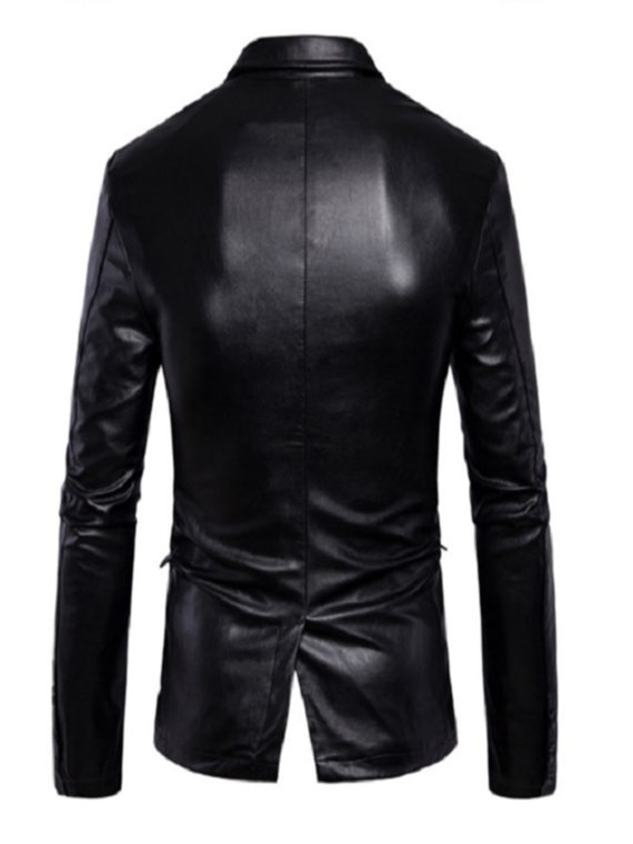 Trendy Black Leather Blazer Men