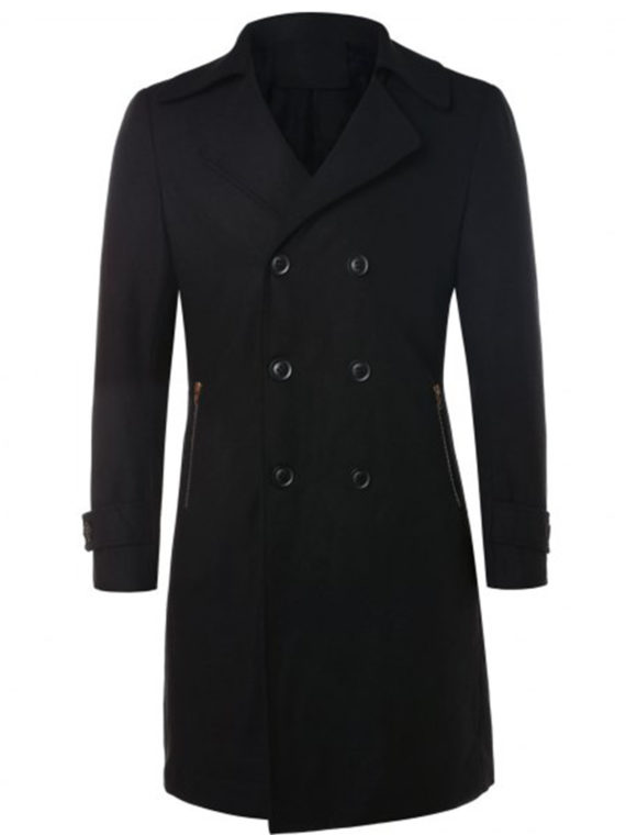 Unisex Wool Black Trench Coat