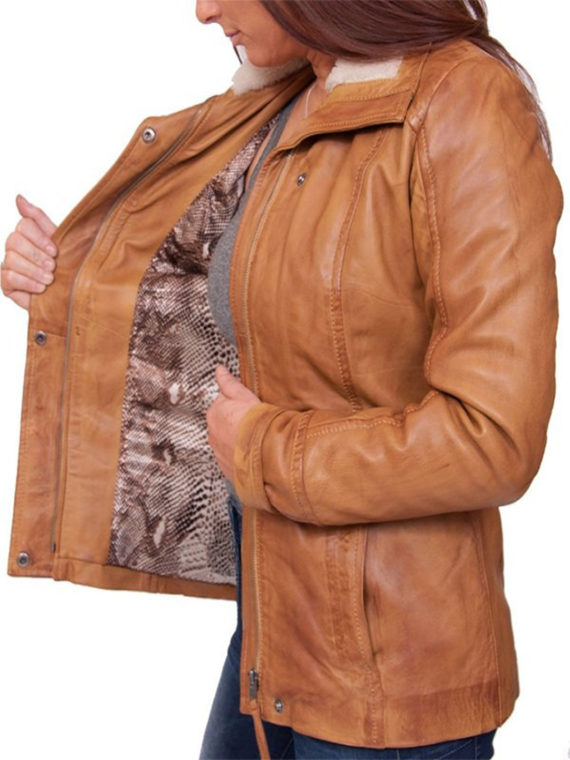 Women Antique Tan Brown Leather Jacket