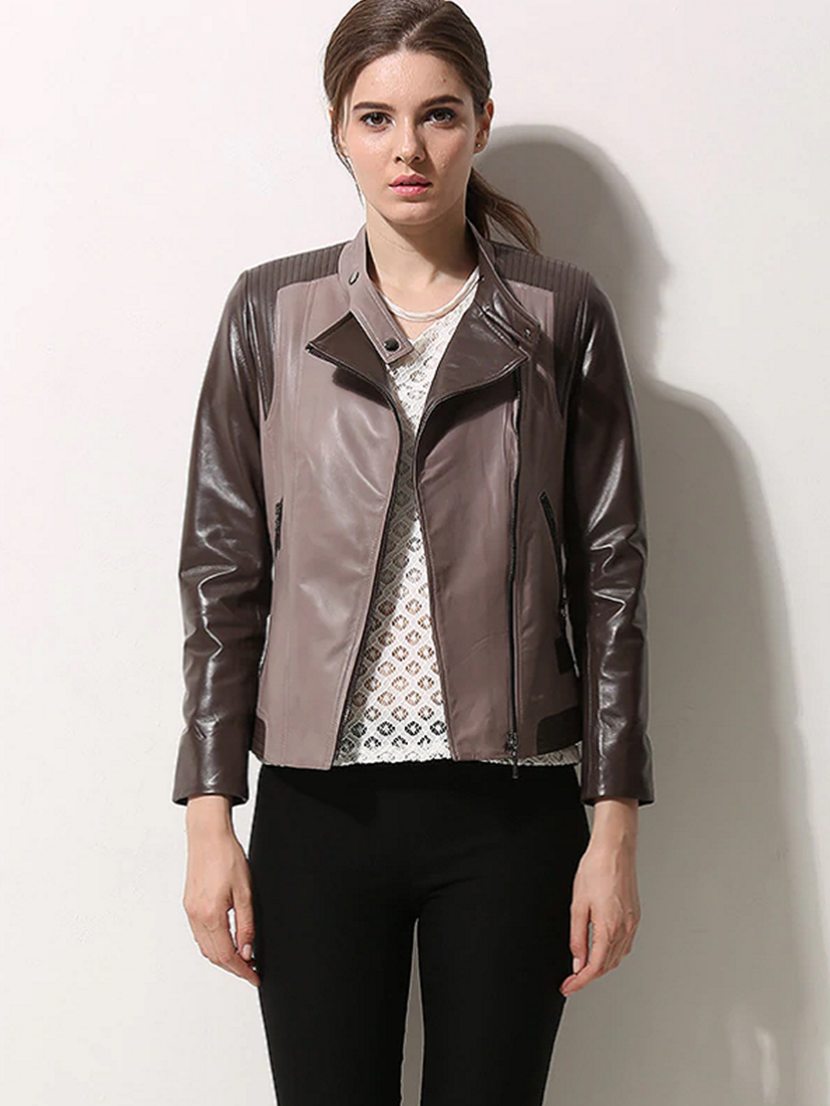 Women Asymmetrical Style Moto Biker Jacket