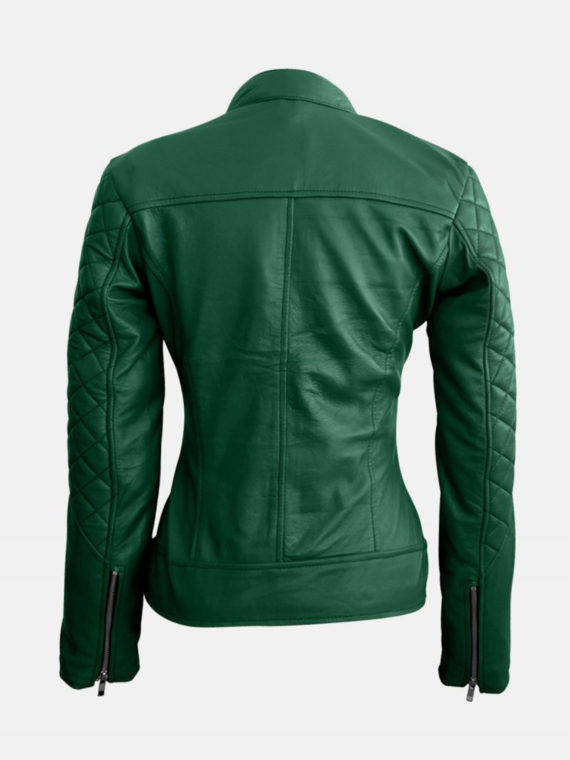 Women Green Quilted Genuine Jacket