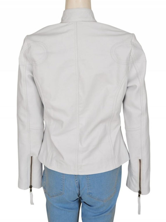 Womens Slim Fit White Biker Leather Jacket