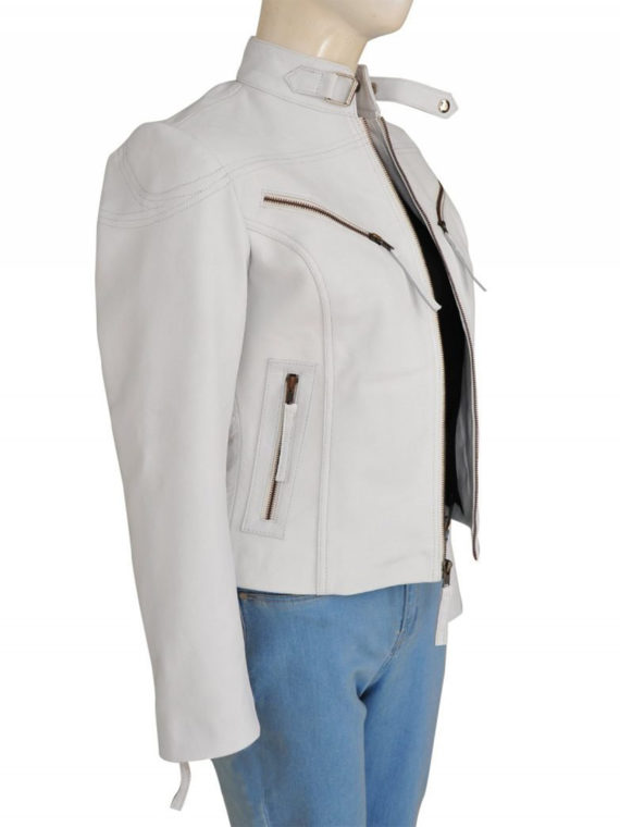 Womens Slim Fit White Moto Biker Jacket