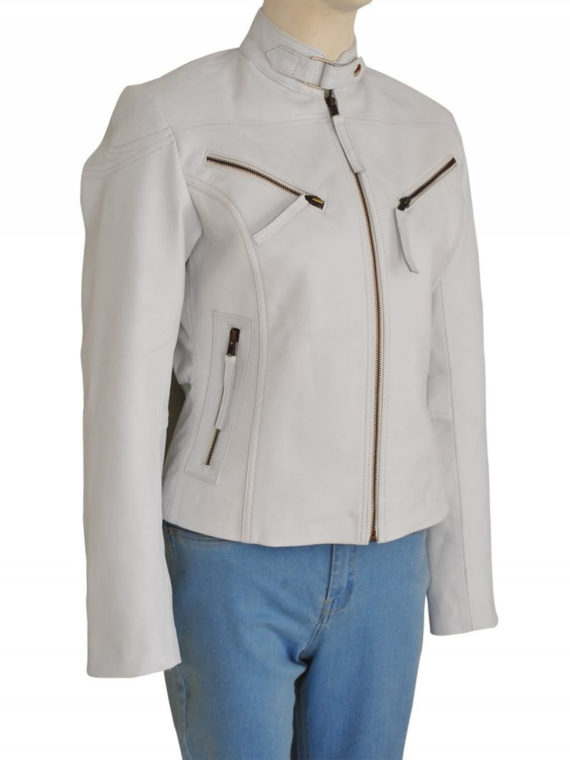 Womens Slim Fit White Moto Leather Jacket