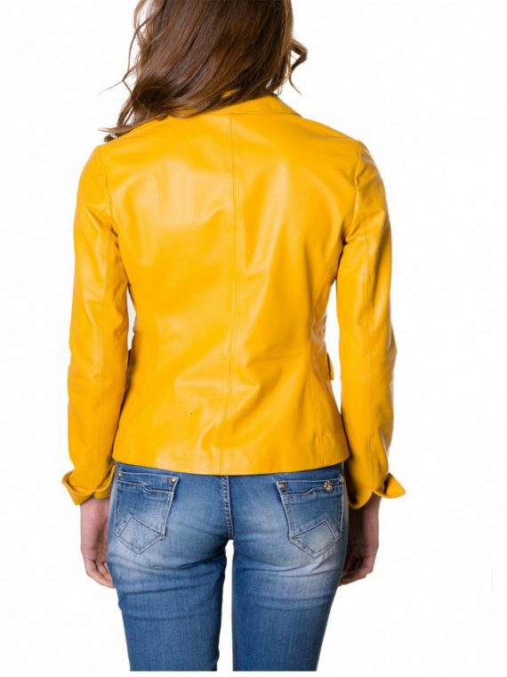 Yellow Classic women Leather Blazer