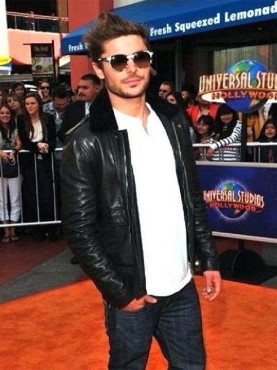 Zac Efron Leather Jacket Fur Collar