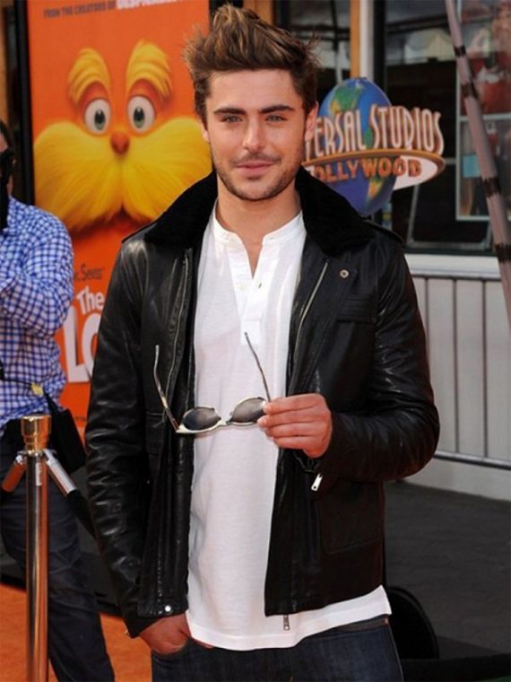 Zac Efron Leather Jacket With Fur Collar