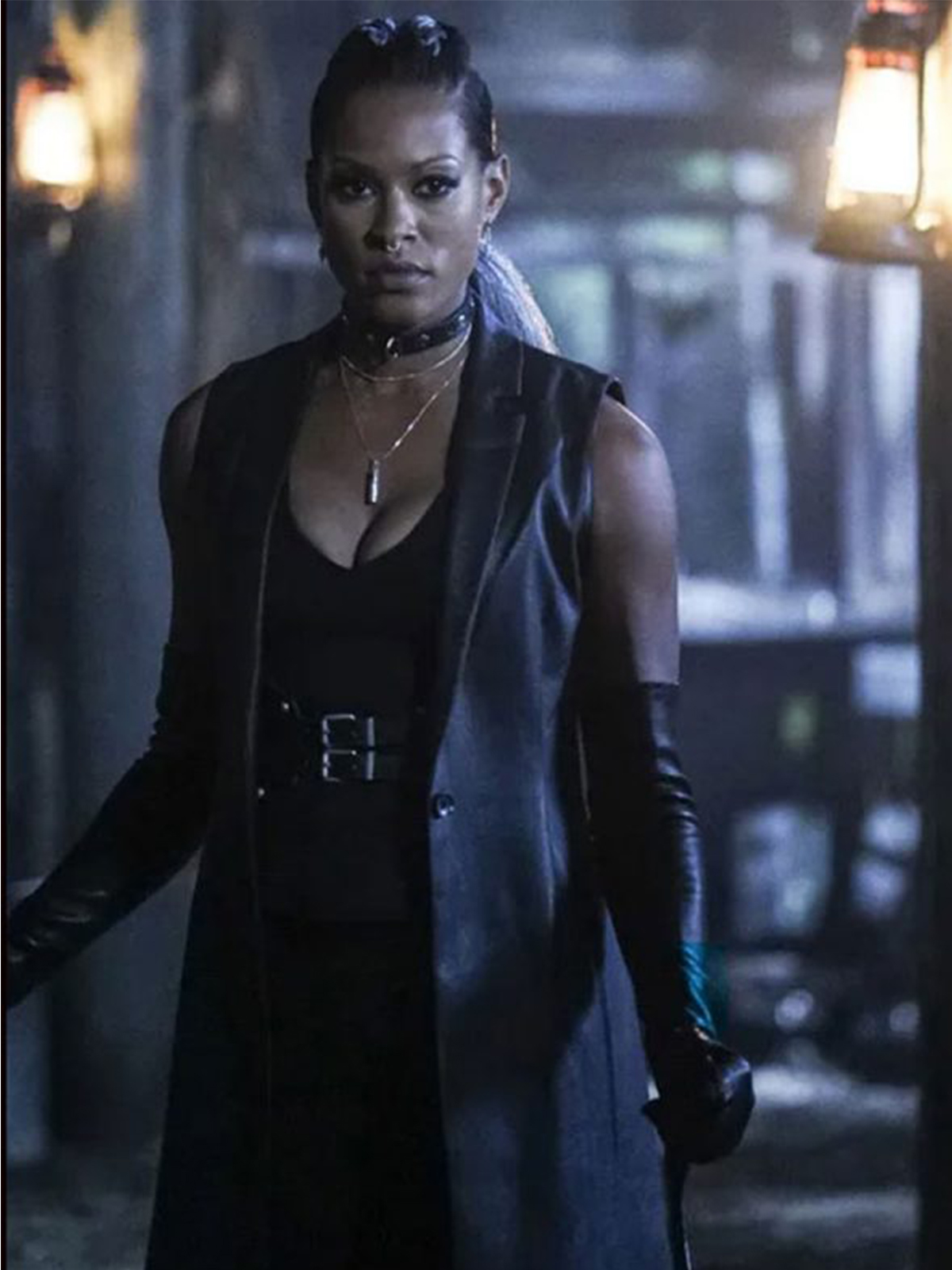 Black Lightning Kearran Giovanni Sleeveless Leather Coat