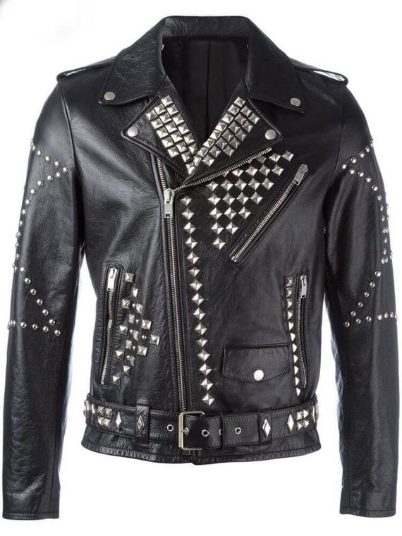 Black Motorcycle Studded Leather Jacket