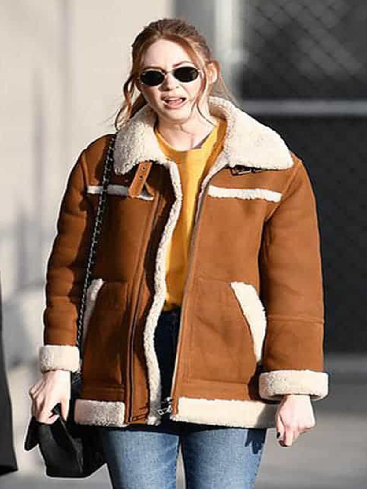 Elegant Karen Gillan Sheepskin Shearling Jacket Coat