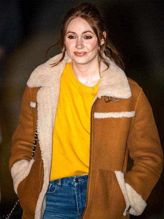 Elegant Karen Gillan Sheepskin Shearling Leather Coat