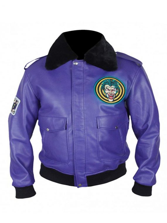 Batman Henchman Joker Goon Purple Bomber Fur Leather Jacket