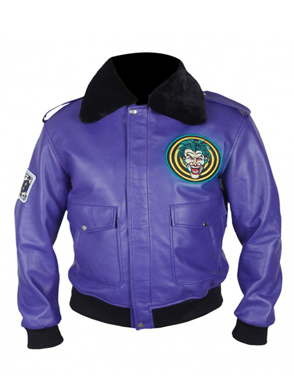 Batman Henchman Joker Goon Purple Bomber Fur Leather Jacket