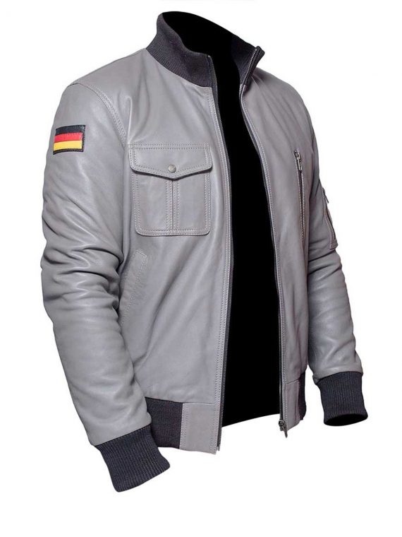 German Flag Grey Luftwaffe Leather Jacket