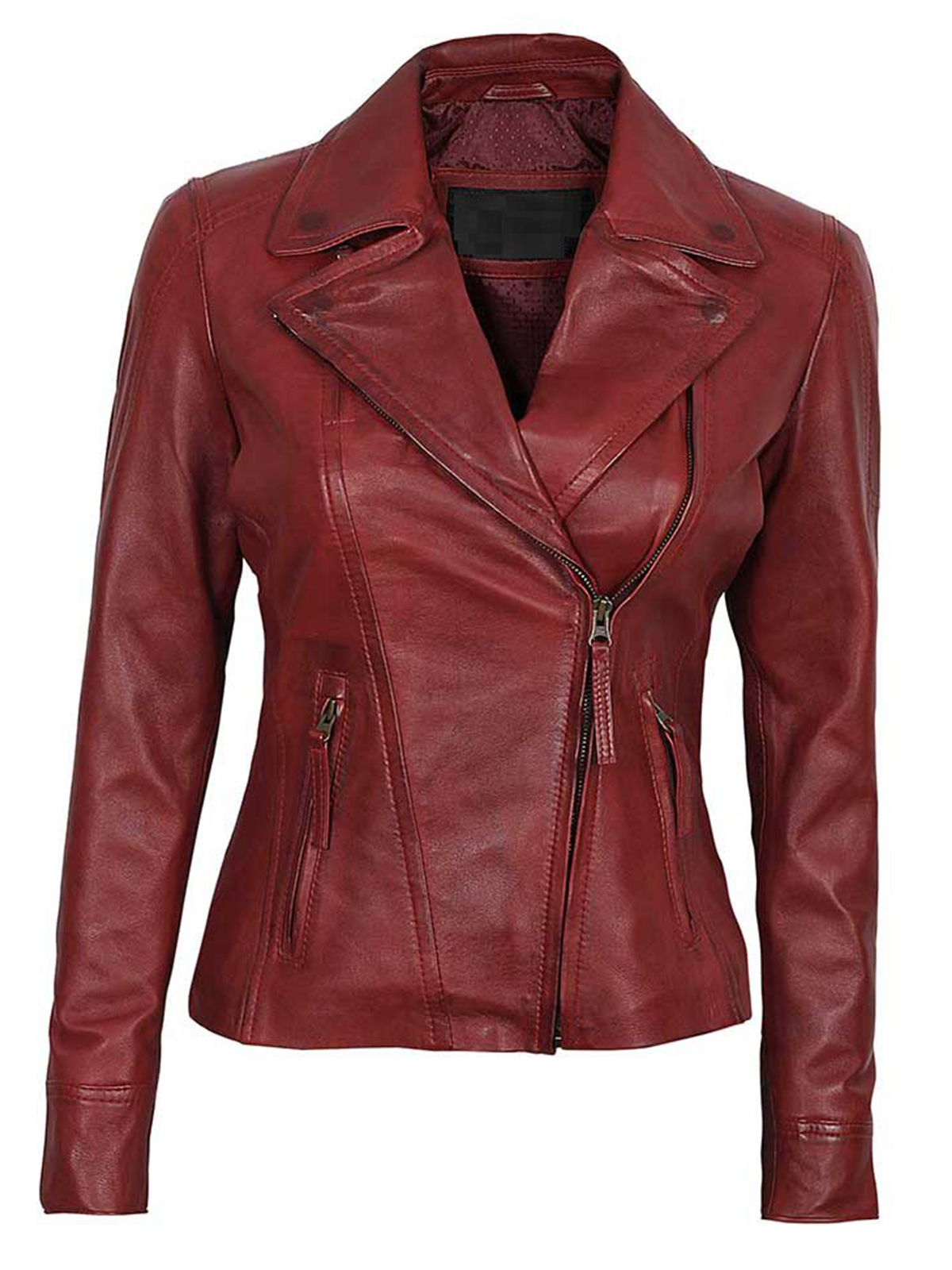 Girls Fitted Rust Leather Double Zippered Perfecto Jacket