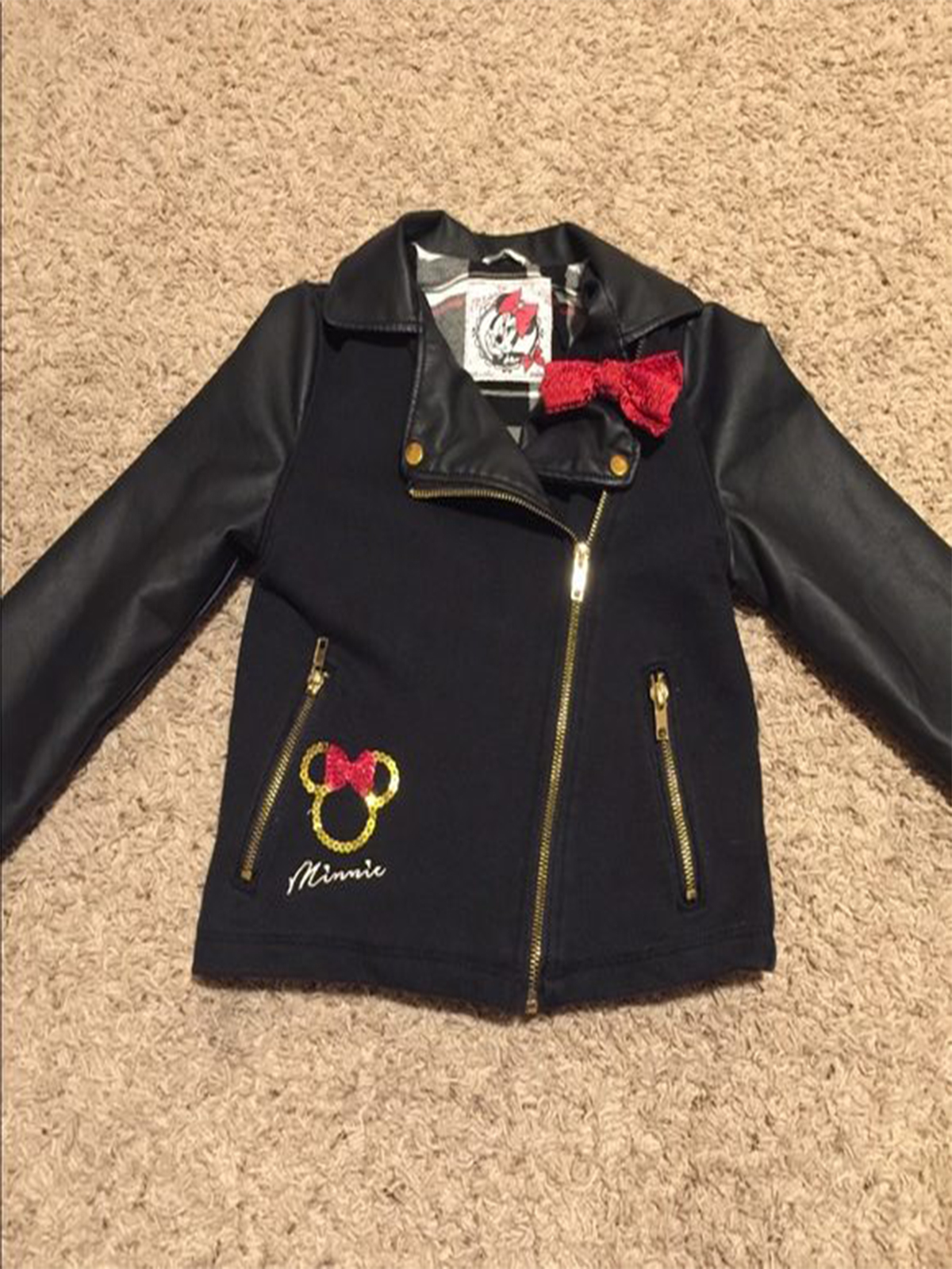 Girls Minnie Mouse Faux Leather Jacket