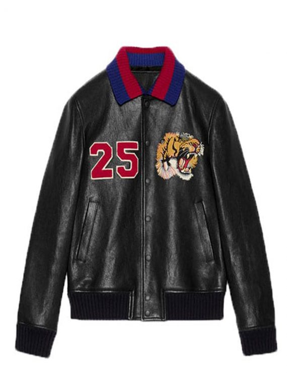 Gucci 25 Lion Logo Black leather Jacket