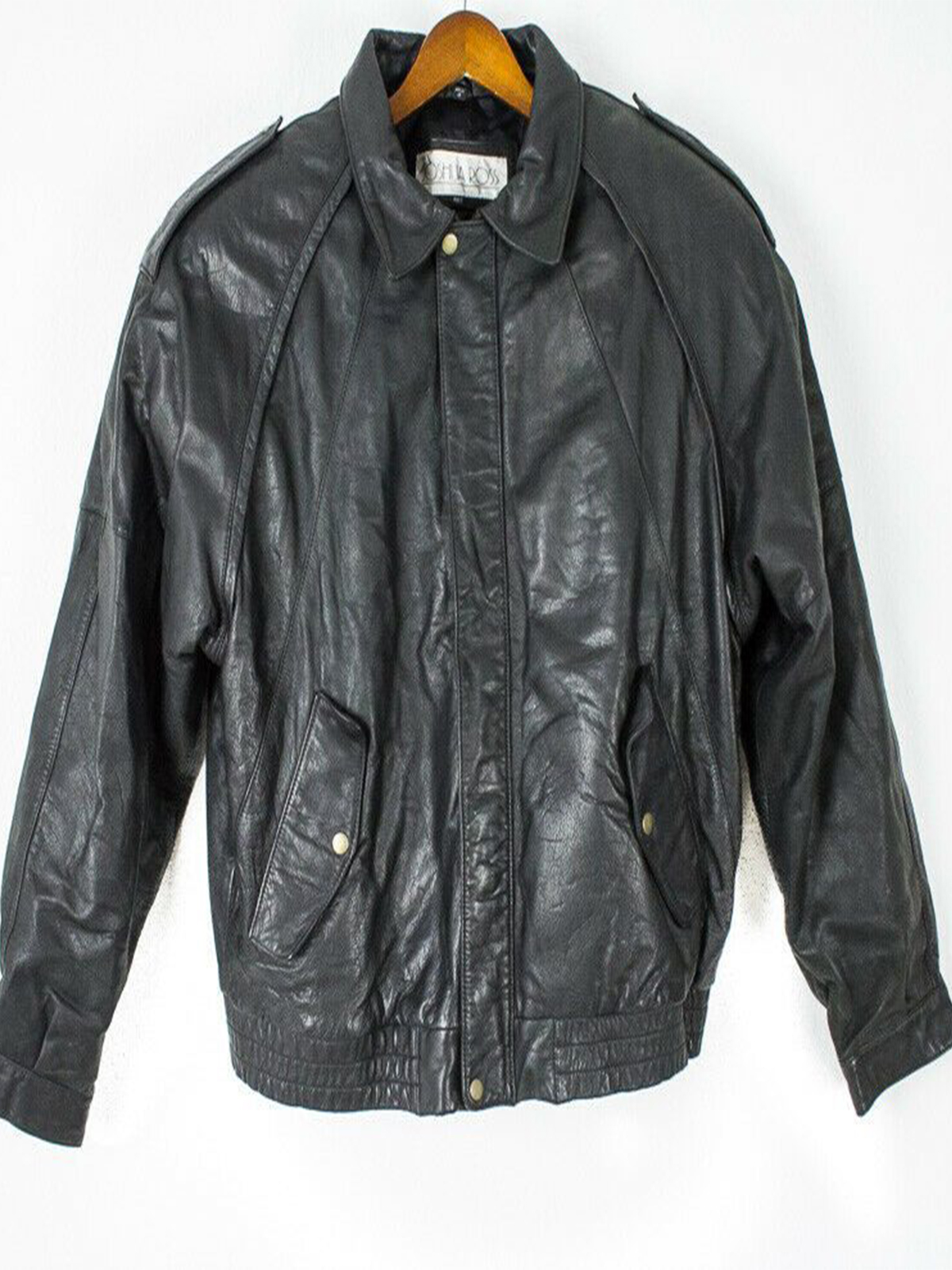 Joshua Ross Black Genuine Leather Bomber Jacket