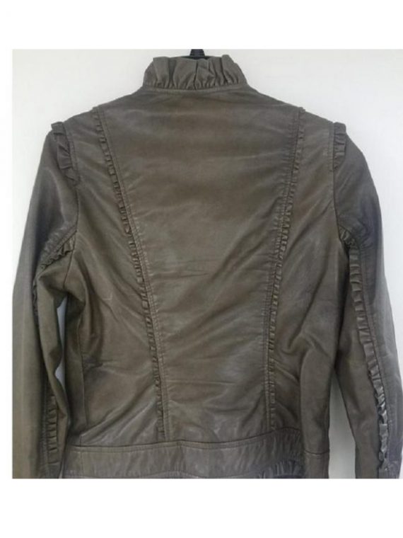 Kenna T Gray Ruffle Edge Leather Jacket - Image 2