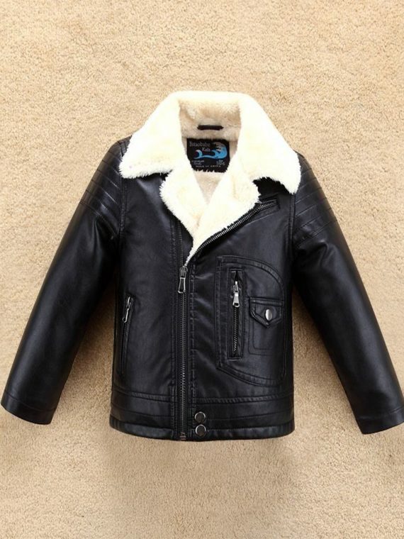 Kids Warm Coat Bomber Jacket With Fur Collar