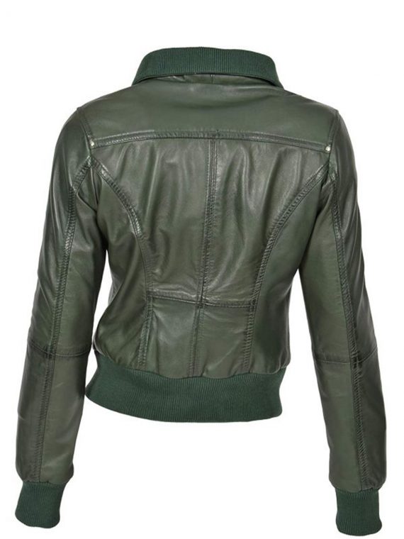 Ladies Green Real Leather Jacket