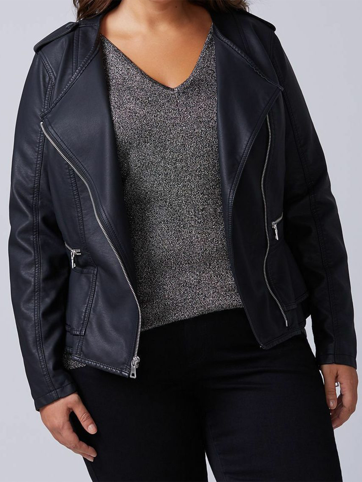 Lane Bryant Black Peplum Moto Faux Leather Jacket