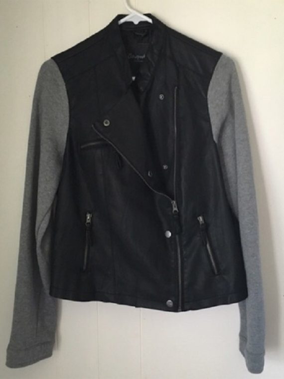 Men's Leather Jacket With Sweatshirt Sleeves - Image 3