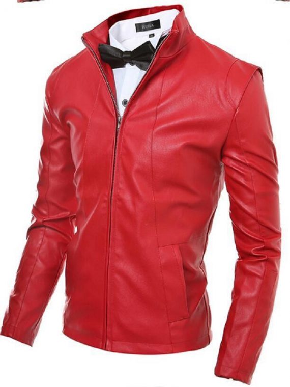 Mens Red Slim Fit Motorcycle Jacket