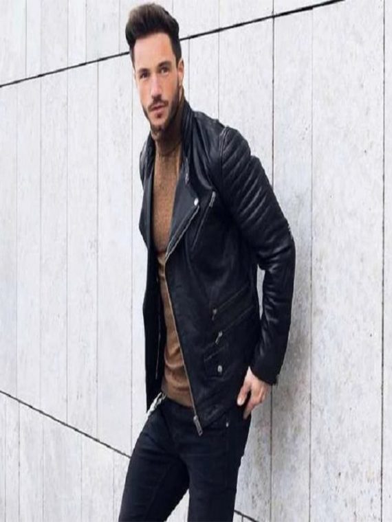 Mens Turtleneck Black Leather Jacket