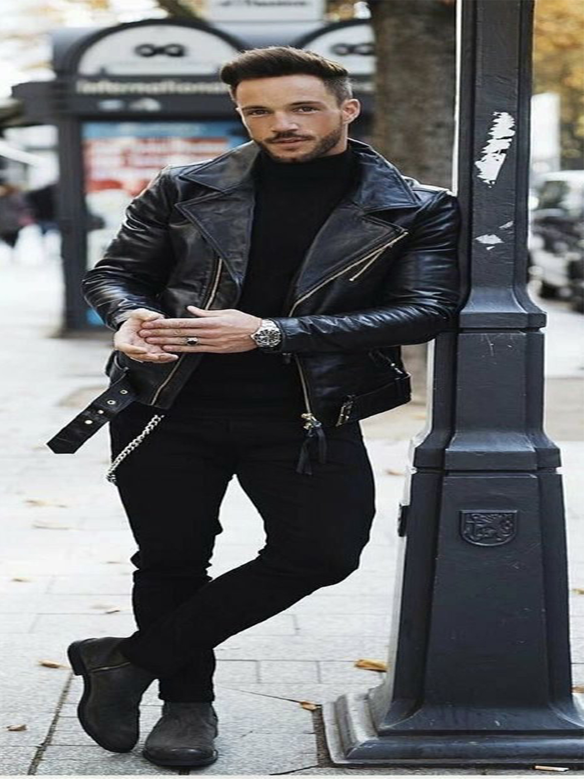 Mens Turtleneck Leather Jacket