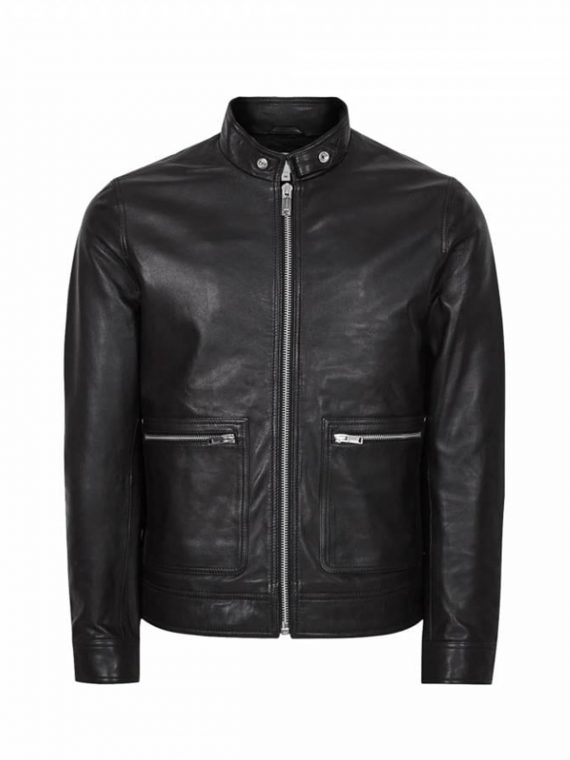 Men’s Reiss Black Biker Leather Jacket