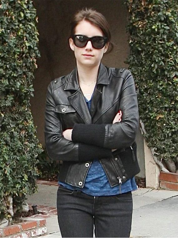 Singer Emma Rose Roberts Black Leather Jacket