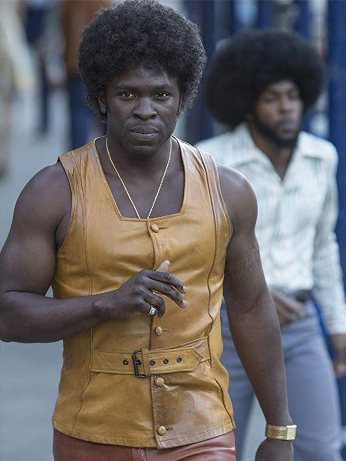 The Deuce Season 02 Gbenga Akinnagbe Yellow Leather Larry Vest