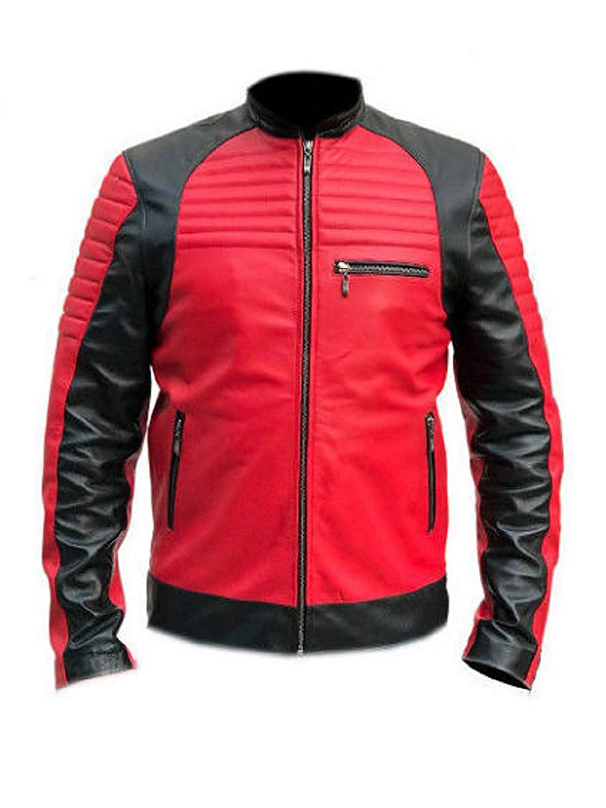 Vintage Café Racer Red and Black Quality Retro Biker Leather Jacket