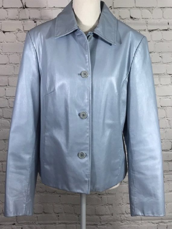 Womens Baby Blue Lord & Taylor Leather Jacket