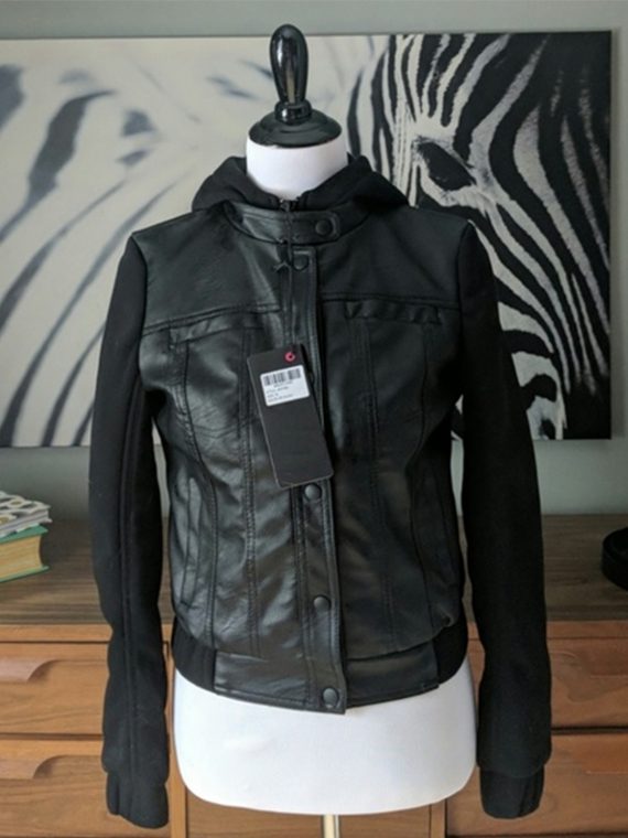 Womens Sweater Sleeves Leather Jacket