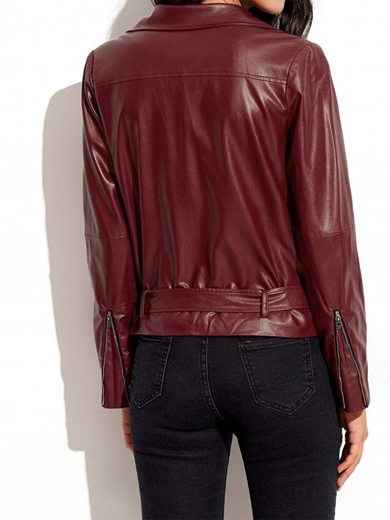 Women’s Burgundy Biker Moto Jacket