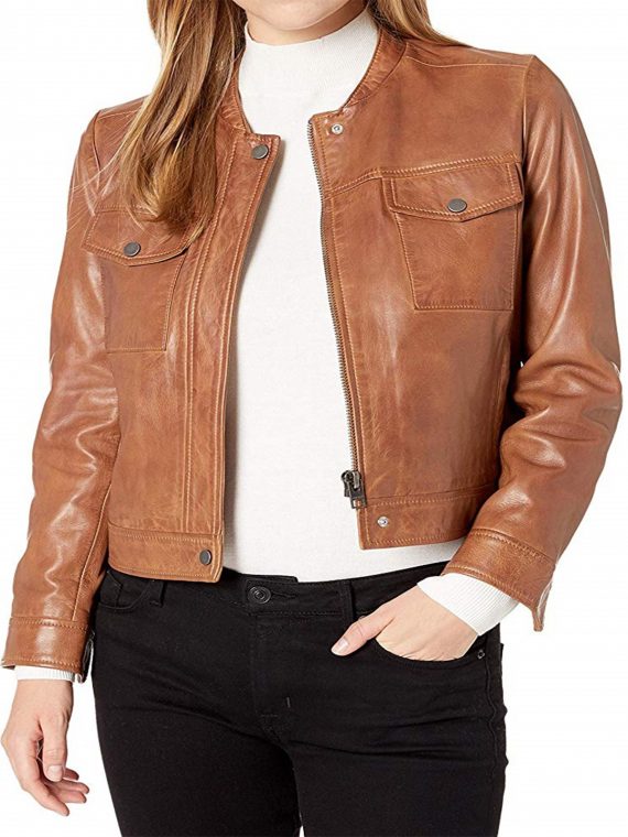 Women’s Lucky Branded Brown Leather Jacket