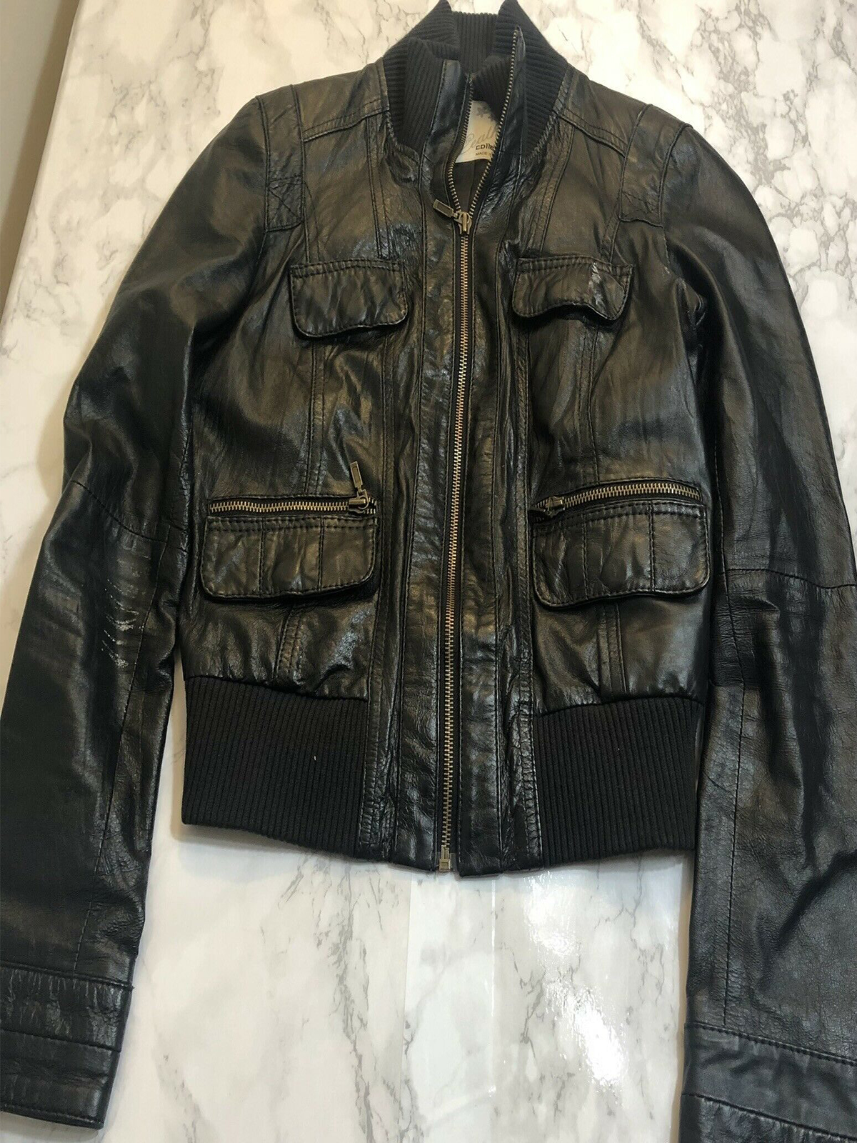 Zara TRF Trafaluc Leather Collection Biker Bomber Jacket