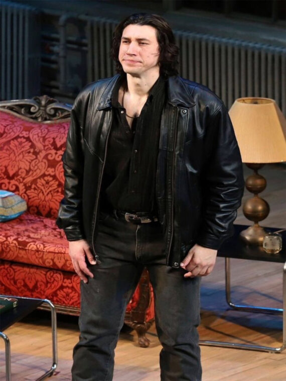 Adam Driver Casual Mens Black Leather Jacket